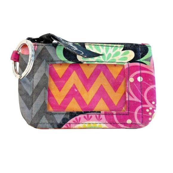 Vera Bradley Ziggy Zinnia Soft Zip ID Case Coin Change Purse Key Ring Wallet - Picture 1 of 7